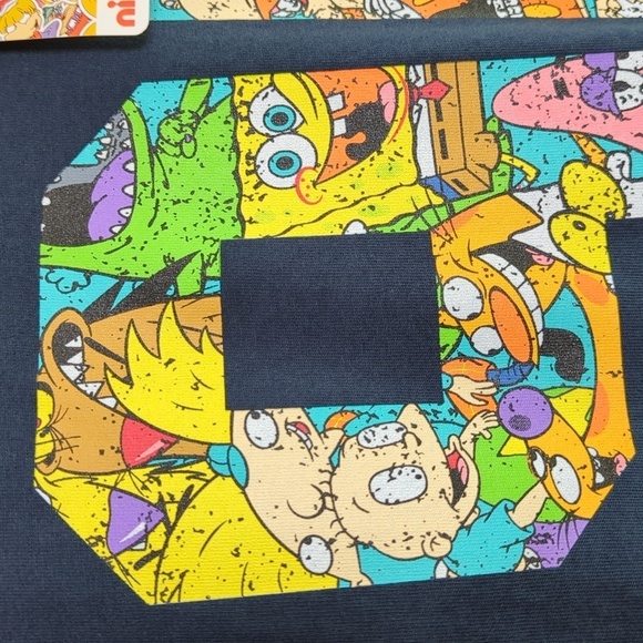 NWT Nickelodeon Nick 90's Cartoon Characters Short Sleeve T-Shirt Navy Size L - Picture 4 of 11